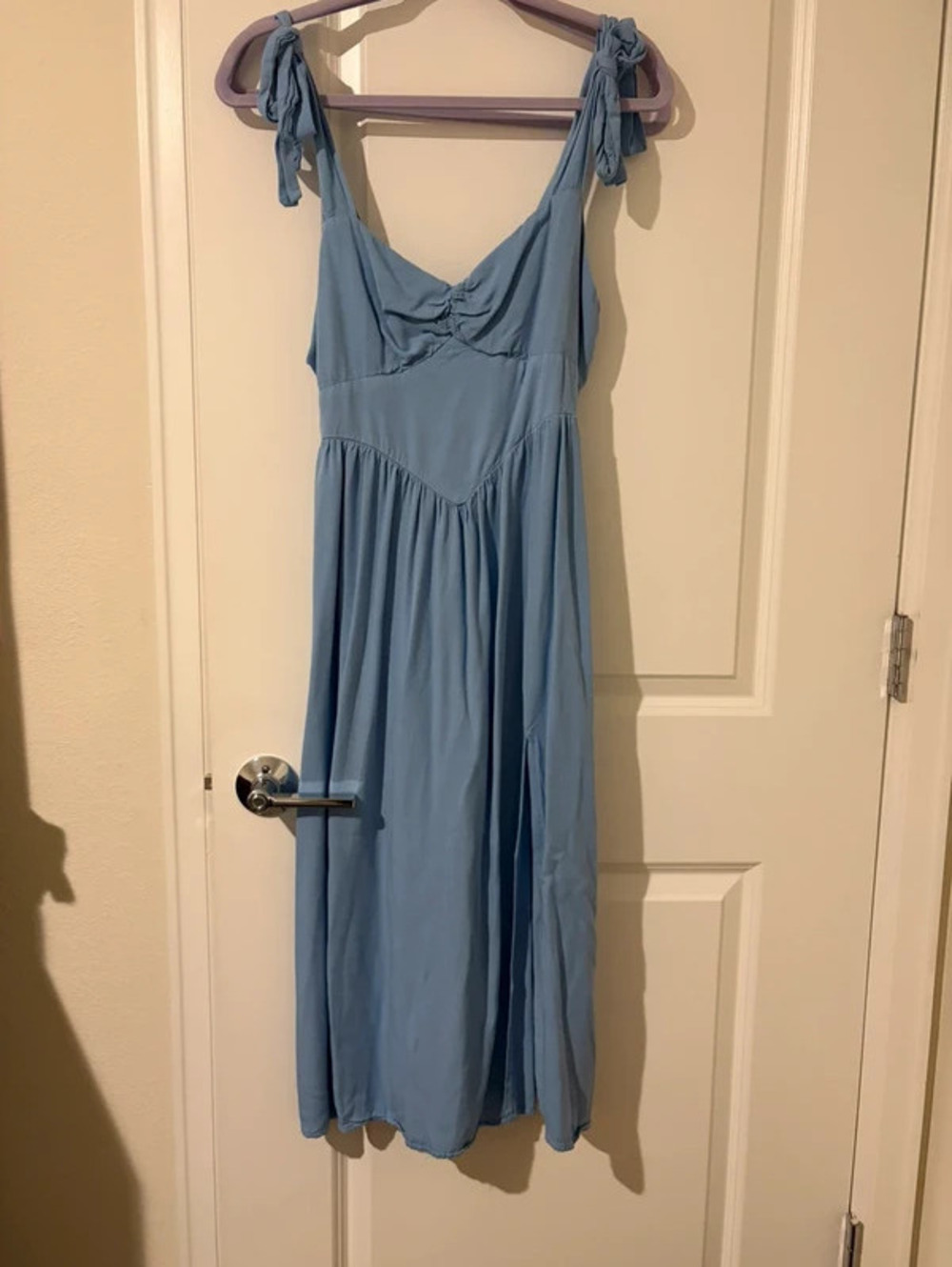 SBETRO Light Blue Maxi Dress with Tie Shoulder Straps Size XL